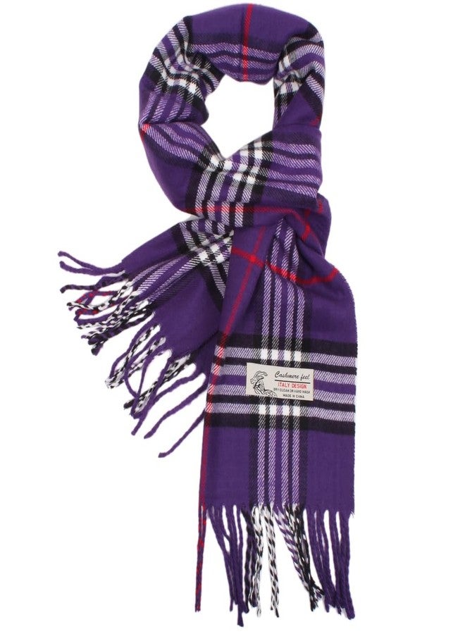 TZ Promise Plaid Cashmere Feel Classic Soft Luxurious Winter Scarf For Men Women (Purple) - Image 3